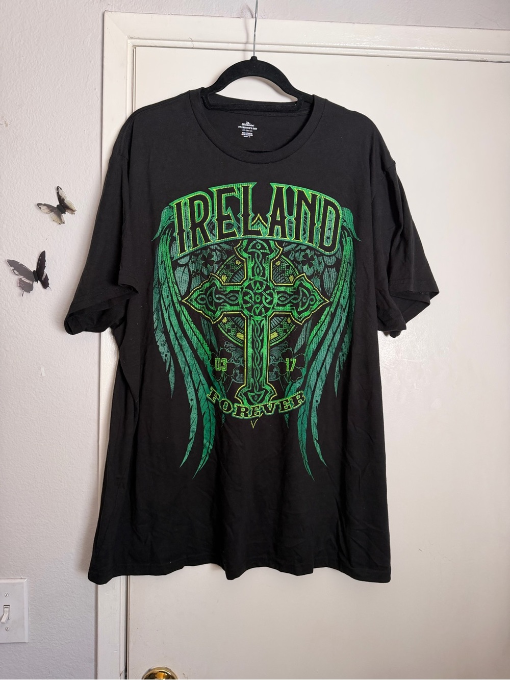 Celebrate It Black Tee with Green Ireland Cross Graphic